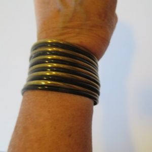 SHAG BLACK BRUSHED GOLD METAL OPEN CUFF BRACELET